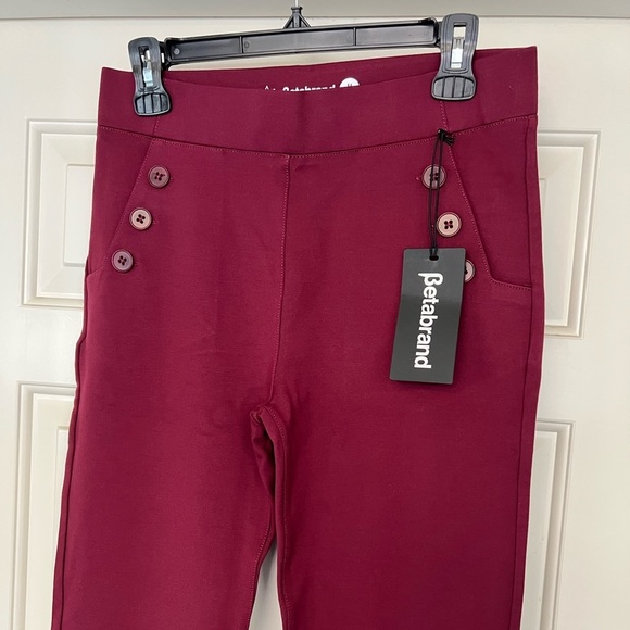 Betabrand Burgundy Pull On Elastic Waist Dress Pants - Picture 2 of 5